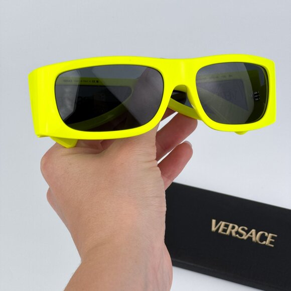 Versace VE4482 544987 BRAND NEW Sunglasses Yellow Fluo Grey Rectangular Unisex - Picture 4 of 11